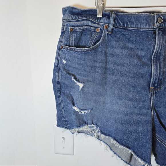 Abercrombie & Fitch The 4" Mom High Rise Denim Shorts 35/20 Blue Cutoff Raw Hem - Picture 3 of 7